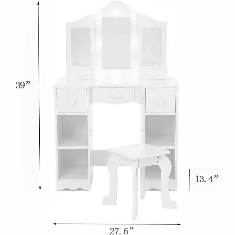 Vanity Set with Mirror, 2 in-1 Wooden Toddler Vanity Table with Stool & Drawer
