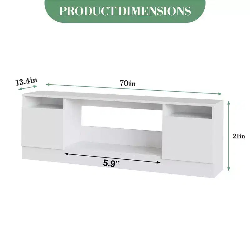 Modern TV stand with LED lighting, featuring storage cabinets and shelves, suitable for bedrooms and living rooms.