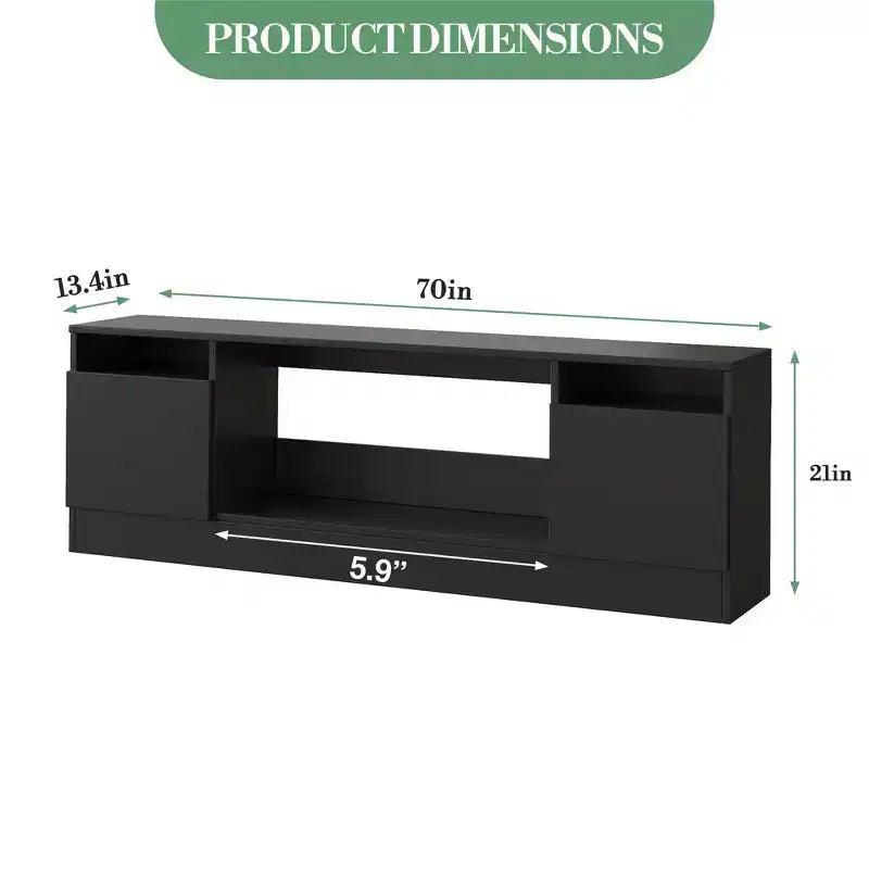 Modern TV stand with LED lighting, featuring storage cabinets and shelves, suitable for bedrooms and living rooms.