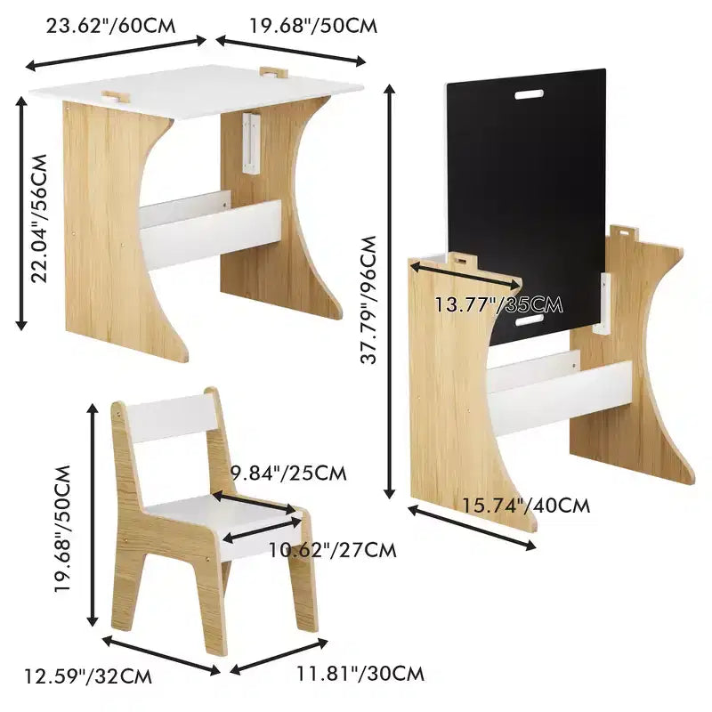 Whisen Kids Table Set with One Chair, Multifunctional Wooden Children Study Table-Convertible Tabletop - White