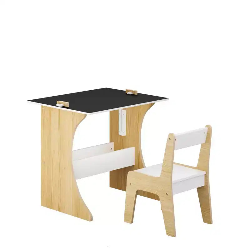Whisen Kids Table Set with One Chair, Multifunctional Wooden Children Study Table-Convertible Tabletop - White