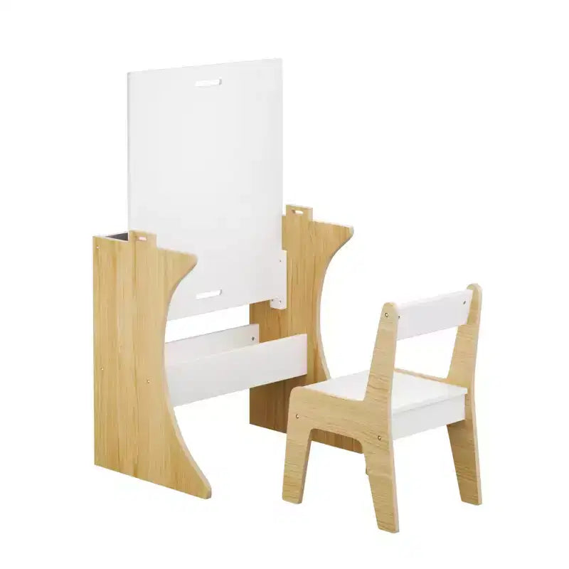 Whisen Kids Table Set with One Chair, Multifunctional Wooden Children Study Table-Convertible Tabletop - White