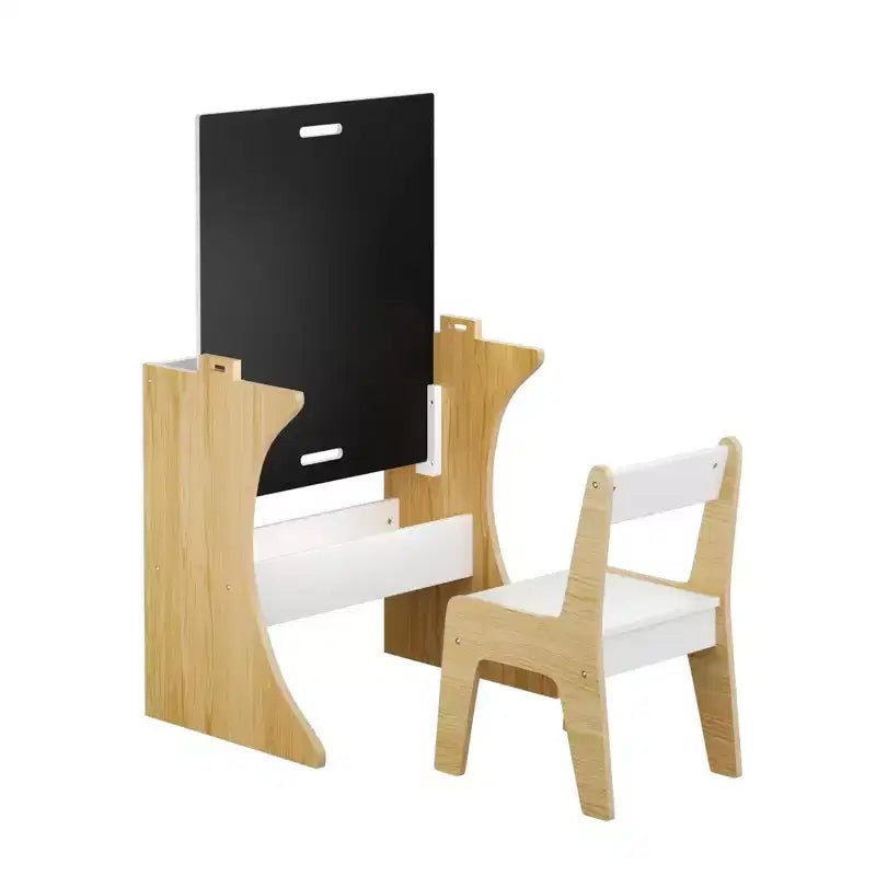 Whisen Kids Table Set with One Chair, Multifunctional Wooden Children Study Table-Convertible Tabletop - White