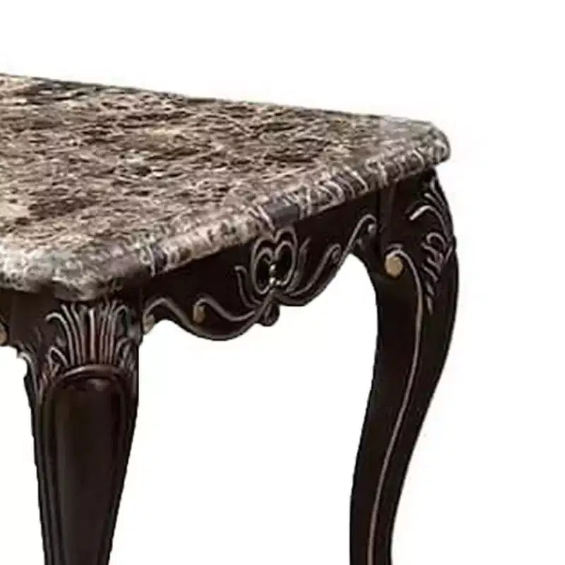 Royal Hampton End Table, Dark Walnut Brown Wood, Carved Details, 28 Inch