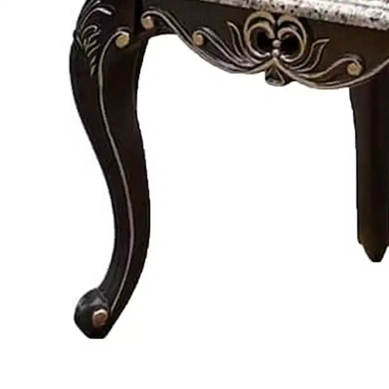 Royal Hampton End Table, Dark Walnut Brown Wood, Carved Details, 28 Inch