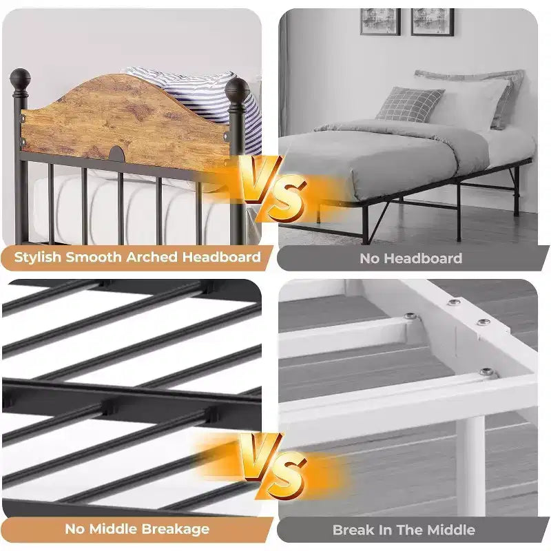 Acekool Daybed with Pop-Up Trundle, Metal Twin Bed Frame with Sofa-to-Bed Headboard, Reinforced Steel Slat Support, Rustic Brown