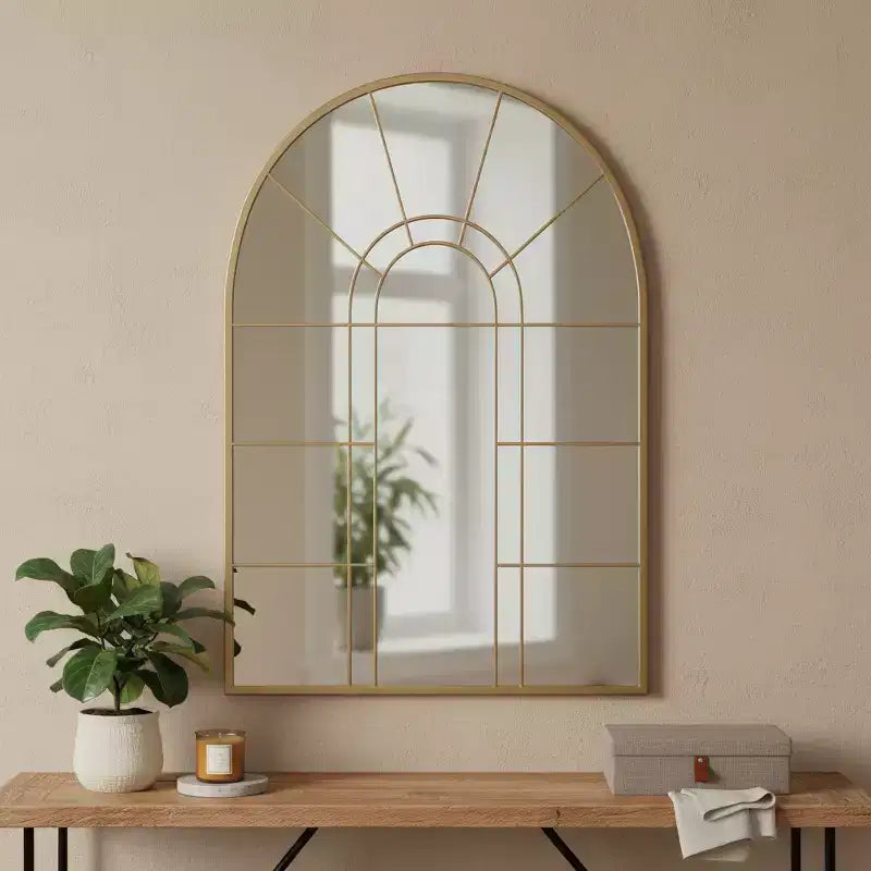 HomeRoots 41 Black Metal Arch Window Pane Framed Accent Mirror