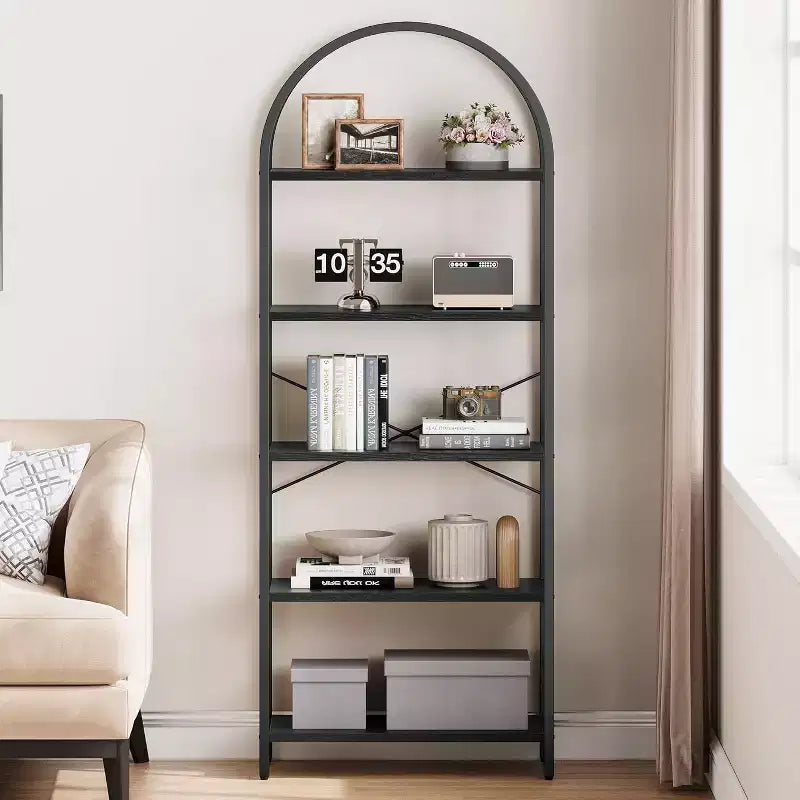 5-Tier Open Arched Bookshelf, Modern Bookcase Storage Shelves with Metal Frame, Freestanding Display Rack for Bedroom Living Room Home Office