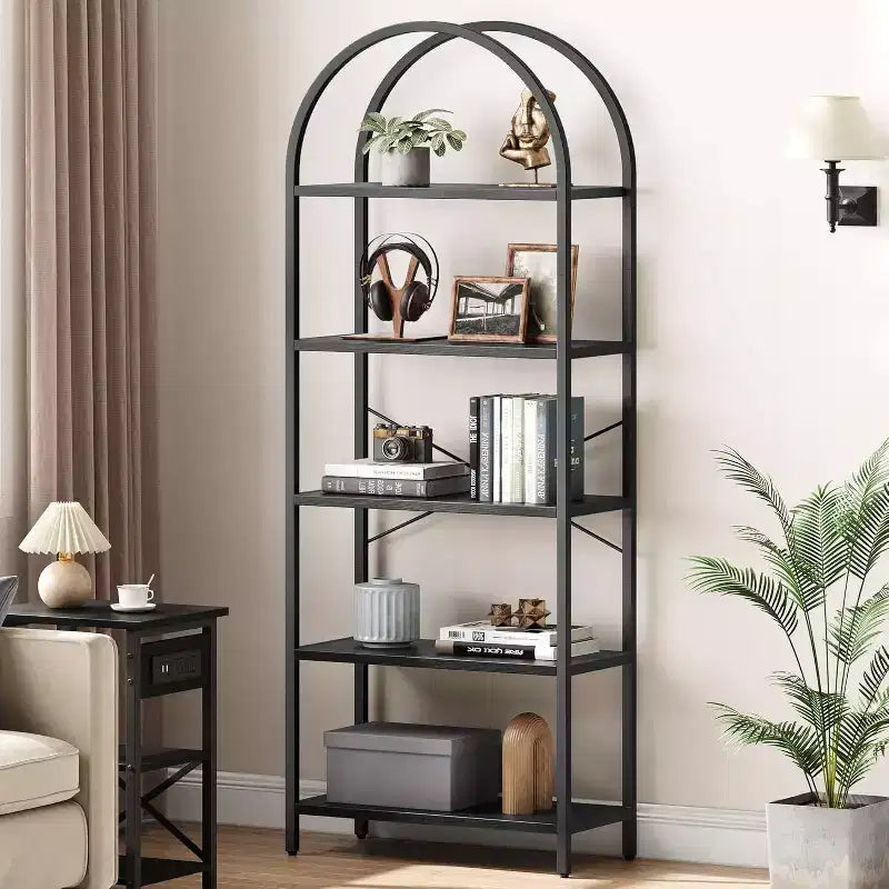 5-Tier Open Arched Bookshelf, Modern Bookcase Storage Shelves with Metal Frame, Freestanding Display Rack for Bedroom Living Room Home Office