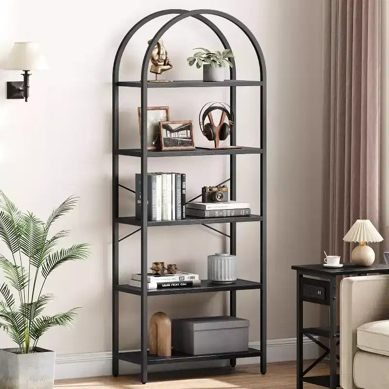 5-Tier Open Arched Bookshelf, Modern Bookcase Storage Shelves with Metal Frame, Freestanding Display Rack for Bedroom Living Room Home Office