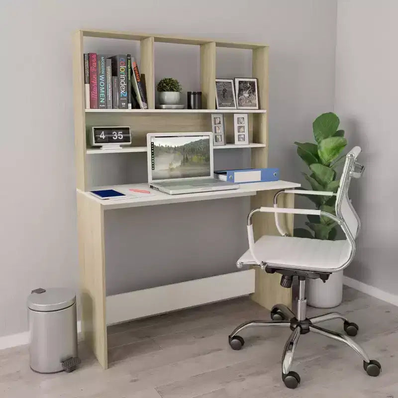 Clihome Modern Floating Desk, Floating Desk with 3 Shelves, Wall-Mounted Computer Desk with Matte Finish for Small Spaces