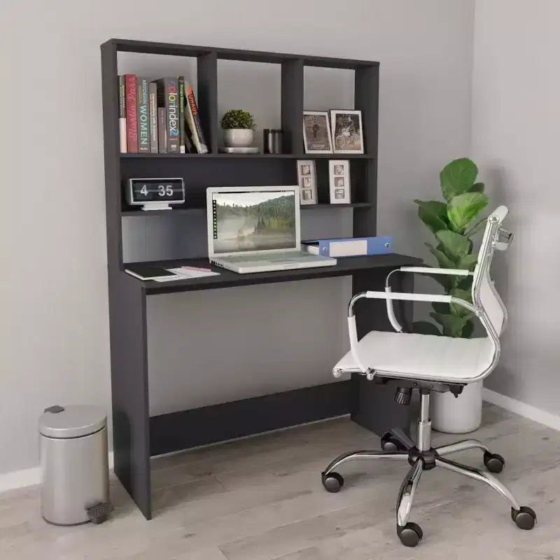 Clihome Modern Floating Desk, Floating Desk with 3 Shelves, Wall-Mounted Computer Desk with Matte Finish for Small Spaces