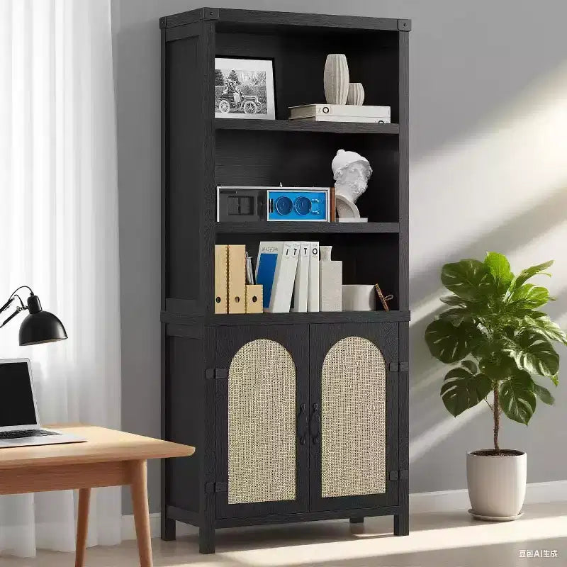 Bookshelf and Bookcase with Doors, 71 in Tall Bookshelf with Storage Cabinets for Home Office