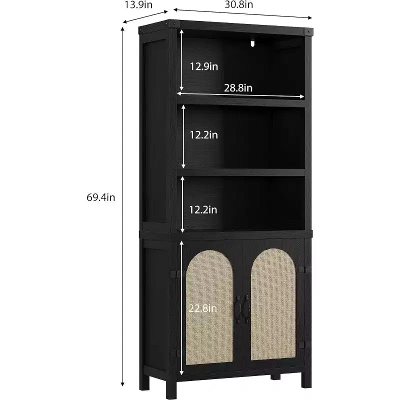 Bookshelf and Bookcase with Doors, 71 in Tall Bookshelf with Storage Cabinets for Home Office