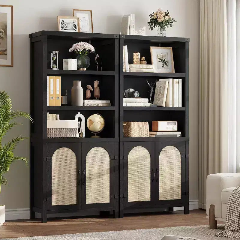 Bookshelf and Bookcase with Doors, 71 in Tall Bookshelf with Storage Cabinets for Home Office