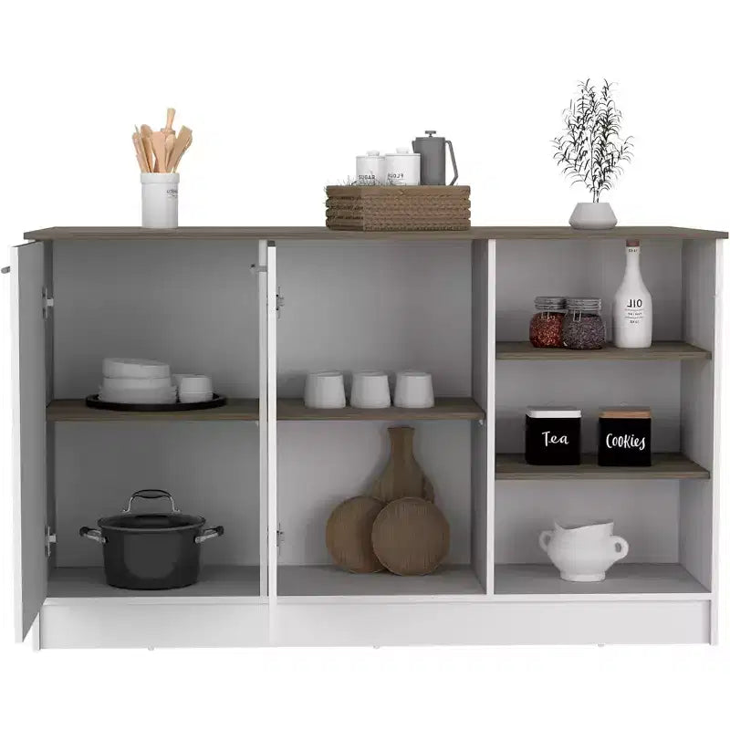 HomeStock 35 in.H Particle Board Kitchen Islands with 2 Doors and 5 Shelves