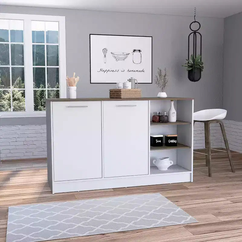 HomeStock 35 in.H Particle Board Kitchen Islands with 2 Doors and 5 Shelves