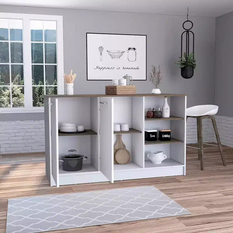 HomeStock 35 in.H Particle Board Kitchen Islands with 2 Doors and 5 Shelves