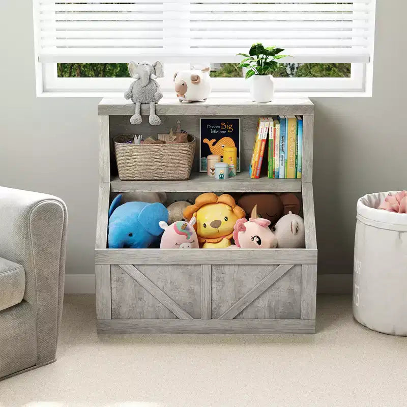 Kids Bookshelf, Storage Organizer Cabinet with Anti-Tipping Device, Waterproof Toddler Organizer Box for Nursery, Playroom, Bedroom, Hallway