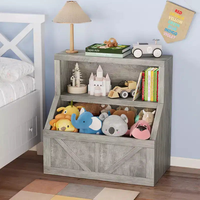 Kids Bookshelf, Storage Organizer Cabinet with Anti-Tipping Device, Waterproof Toddler Organizer Box for Nursery, Playroom, Bedroom, Hallway