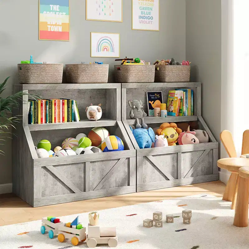 Kids Bookshelf, Storage Organizer Cabinet with Anti-Tipping Device, Waterproof Toddler Organizer Box for Nursery, Playroom, Bedroom, Hallway
