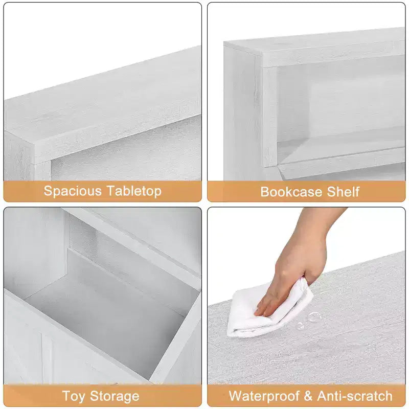 Kids Bookshelf, Storage Organizer Cabinet with Anti-Tipping Device, Waterproof Toddler Organizer Box for Nursery, Playroom, Bedroom, Hallway