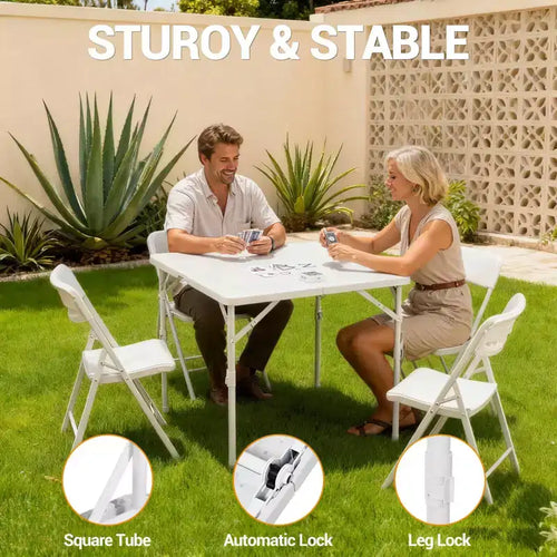 34" Square Folding Table, Multi-Functional Portable Foldable Card Table with Carrying Handle for Indoor/Outdoor Camping Use, Plastic Tabletop
