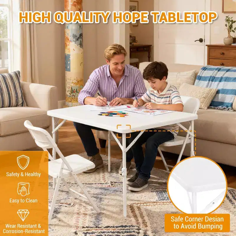 34 Square Folding Table, Multi-Functional Portable Foldable Card Table with Carrying Handle for Indoor Outdoor Camping Use Plastic Tabletop