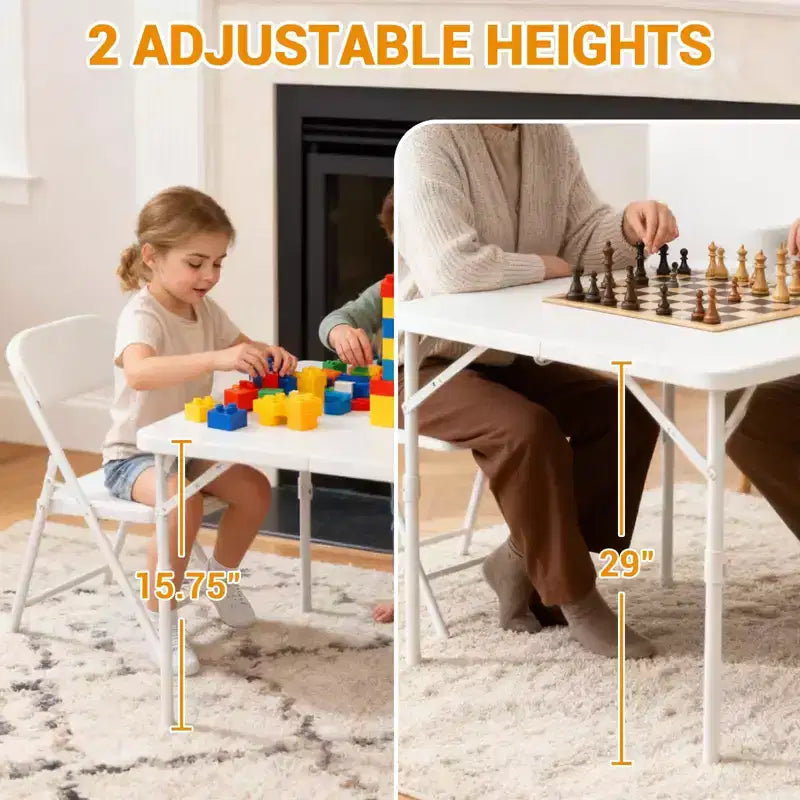 34 Square Folding Table, Multi-Functional Portable Foldable Card Table with Carrying Handle for Indoor Outdoor Camping Use Plastic Tabletop