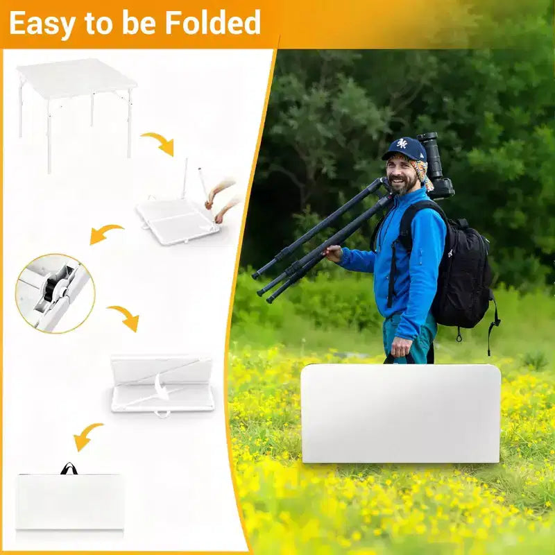 34 Square Folding Table, Multi-Functional Portable Foldable Card Table with Carrying Handle for Indoor Outdoor Camping Use Plastic Tabletop