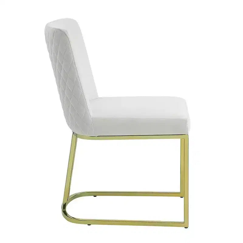 Royal Hampton 24 Inch Side Dining Chair Set of 2, Soft Off White Velvet, Gold Metal Base