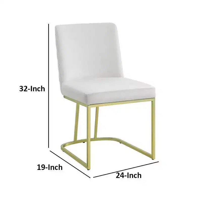 Royal Hampton 24 Inch Side Dining Chair Set of 2, Soft Off White Velvet, Gold Metal Base