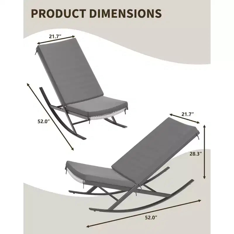 Rocking Chair Outdoor Set of 2 Patio Chairs Rocking Chairs Outdoor Lounge Rattan Chair for Outside Lawn with Cushions for Front Porch, Garden