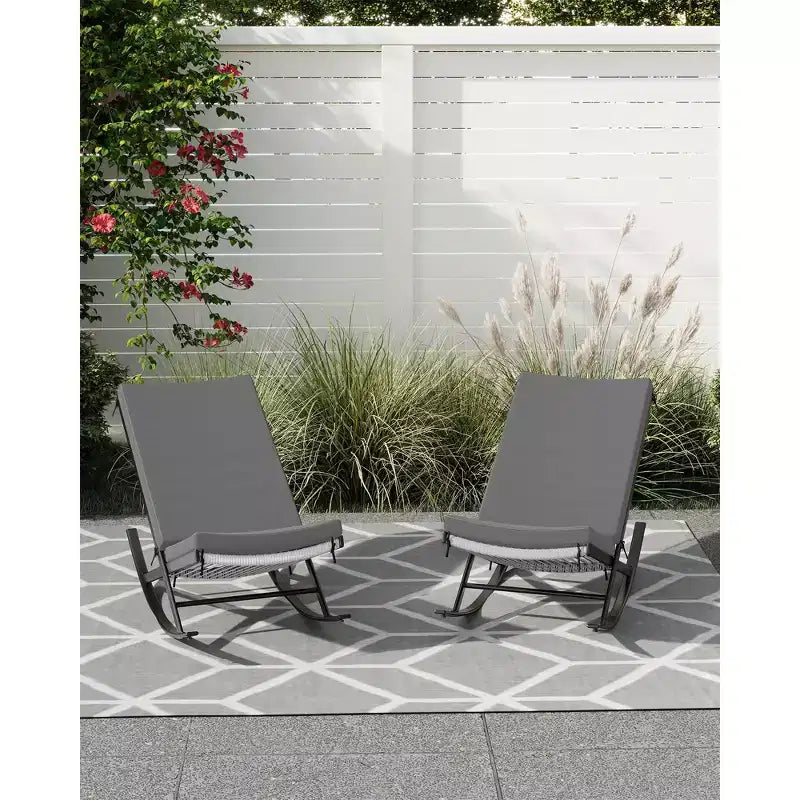 Rocking Chair Outdoor Set of 2 Patio Chairs Rocking Chairs Outdoor Lounge Rattan Chair for Outside Lawn with Cushions for Front Porch, Garden