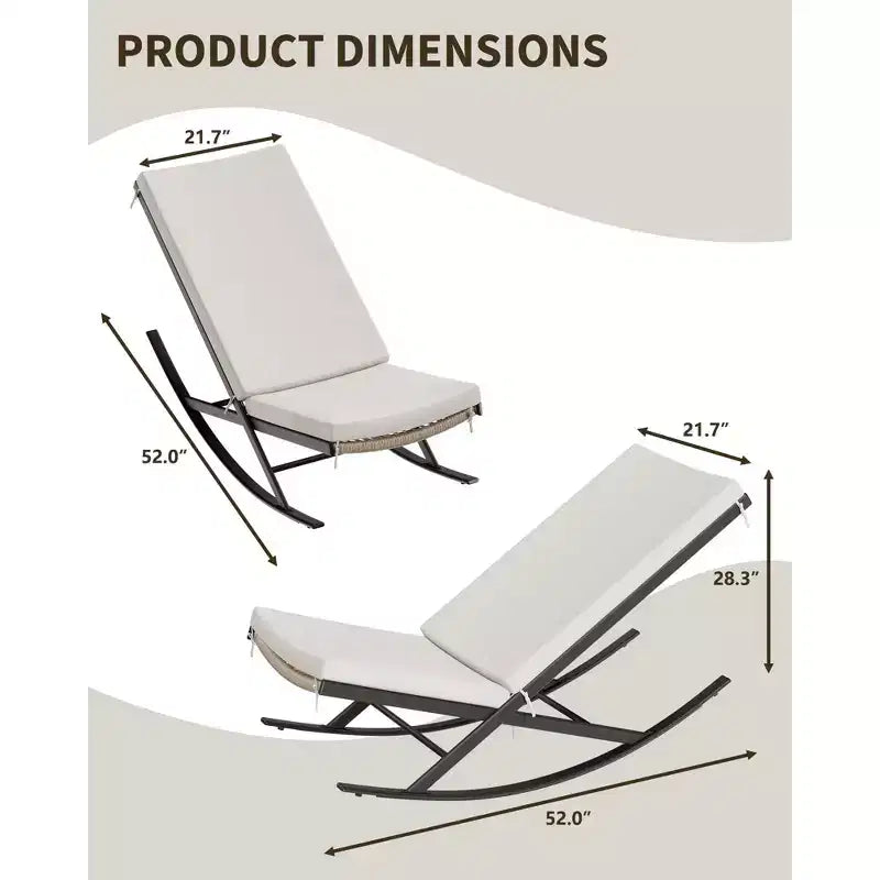 Rocking Chair Outdoor Set of 2 Patio Chairs Rocking Chairs Outdoor Lounge Rattan Chair for Outside Lawn with Cushions for Front Porch, Garden