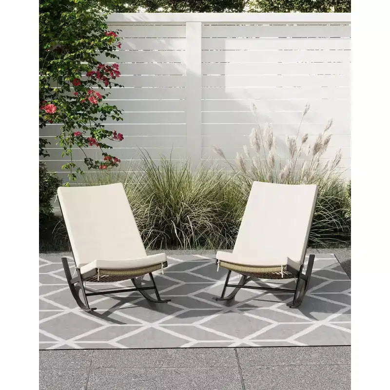 Rocking Chair Outdoor Set of 2 Patio Chairs Rocking Chairs Outdoor Lounge Rattan Chair for Outside Lawn with Cushions for Front Porch, Garden