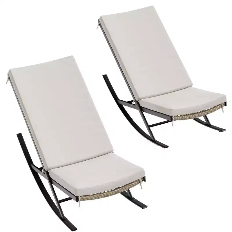 Rocking Chair Outdoor Set of 2 Patio Chairs Rocking Chairs Outdoor Lounge Rattan Chair for Outside Lawn with Cushions for Front Porch, Garden