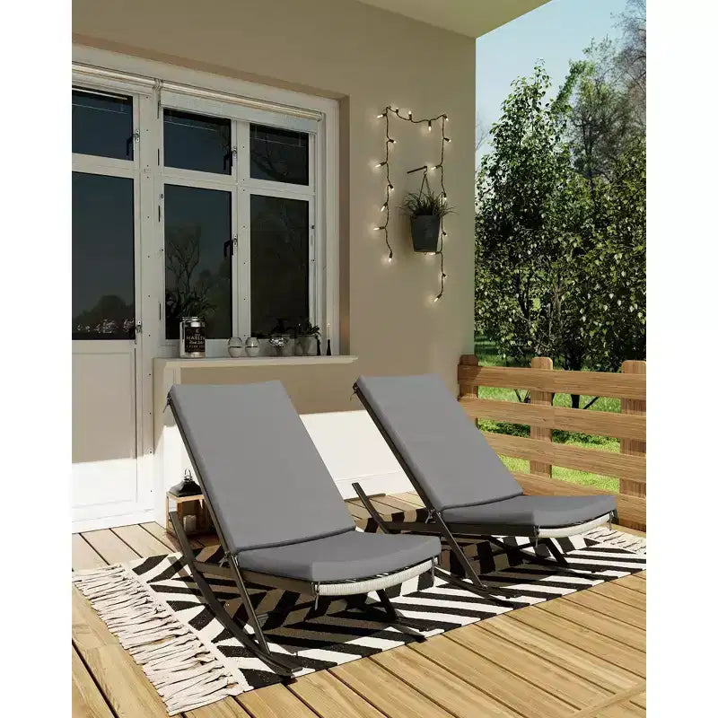 Rocking Chair Outdoor Set of 2 Patio Chairs Rocking Chairs Outdoor Lounge Rattan Chair for Outside Lawn with Cushions for Front Porch, Garden