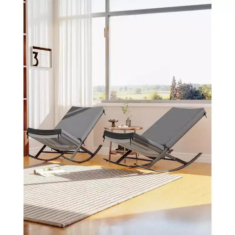 Rocking Chair Outdoor Set of 2 Patio Chairs Rocking Chairs Outdoor Lounge Rattan Chair for Outside Lawn with Cushions for Front Porch, Garden