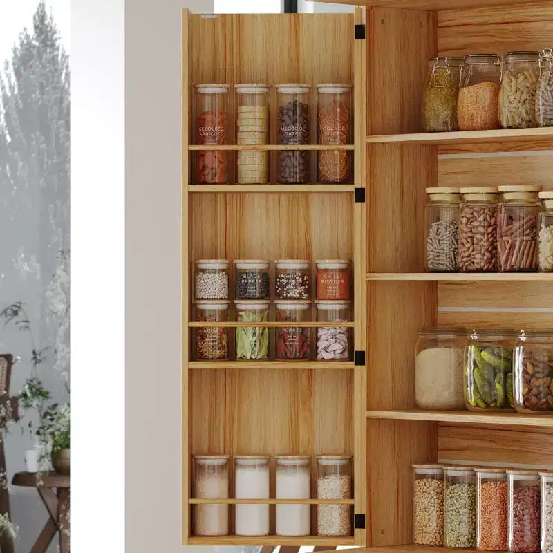 Famapy Wood - Tone Magnetic Door Kitchen Pantry Cabinet  Adjustable Shelves & Drawer Storage
