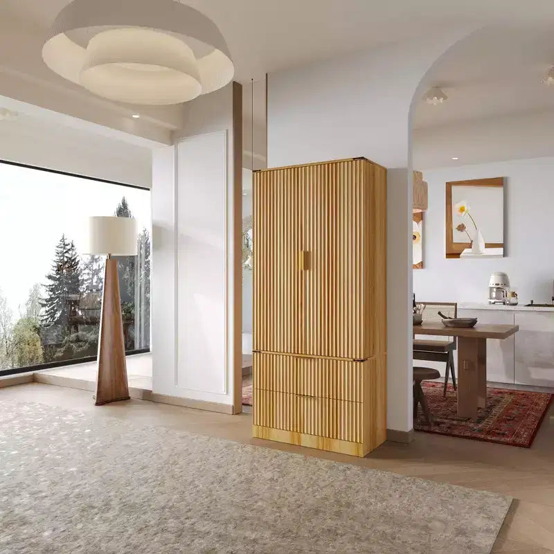 Famapy Wood - Tone Magnetic Door Kitchen Pantry Cabinet  Adjustable Shelves & Drawer Storage