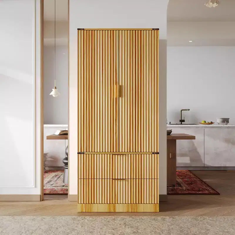 Famapy Wood - Tone Magnetic Door Kitchen Pantry Cabinet  Adjustable Shelves & Drawer Storage