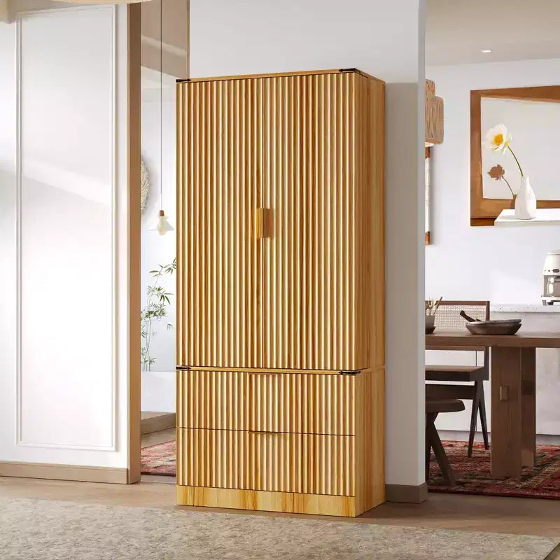 Famapy Wood - Tone Magnetic Door Kitchen Pantry Cabinet  Adjustable Shelves & Drawer Storage