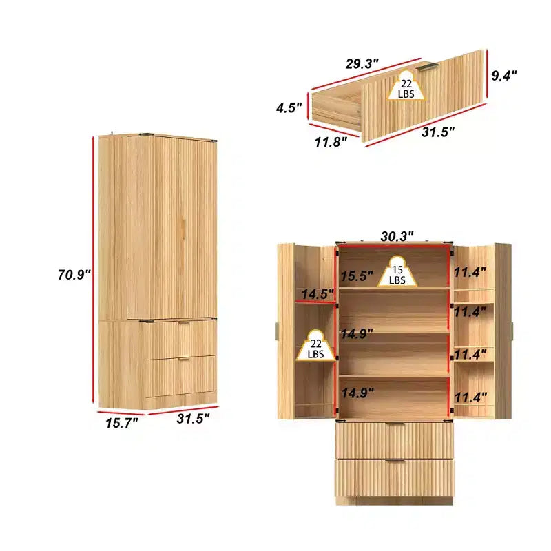 Famapy Wood - Tone Magnetic Door Kitchen Pantry Cabinet  Adjustable Shelves & Drawer Storage