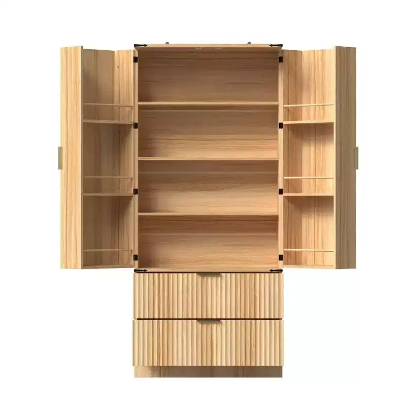 Famapy Wood - Tone Magnetic Door Kitchen Pantry Cabinet  Adjustable Shelves & Drawer Storage