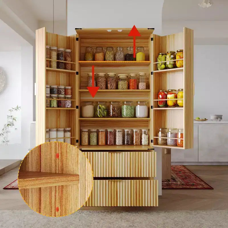 Famapy Wood - Tone Magnetic Door Kitchen Pantry Cabinet  Adjustable Shelves & Drawer Storage