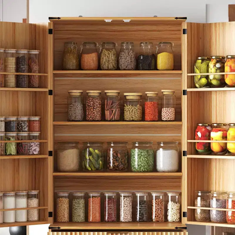Famapy Wood - Tone Magnetic Door Kitchen Pantry Cabinet  Adjustable Shelves & Drawer Storage