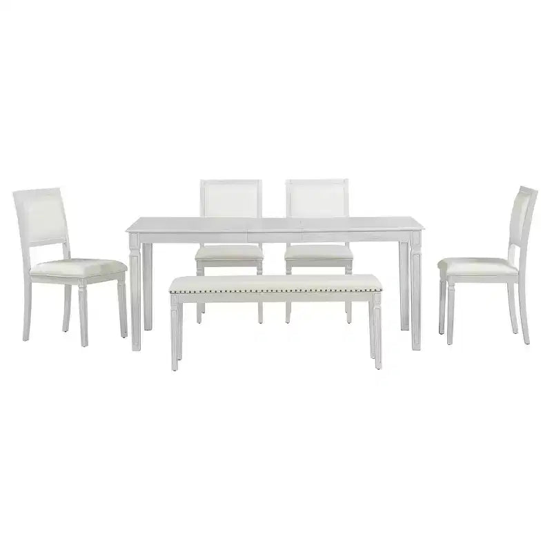 Whisen Vintage Dining Table Set & Rustic Kitchen Table Set for 6 with 4 Chairs & Bench and Retro Carved Legs