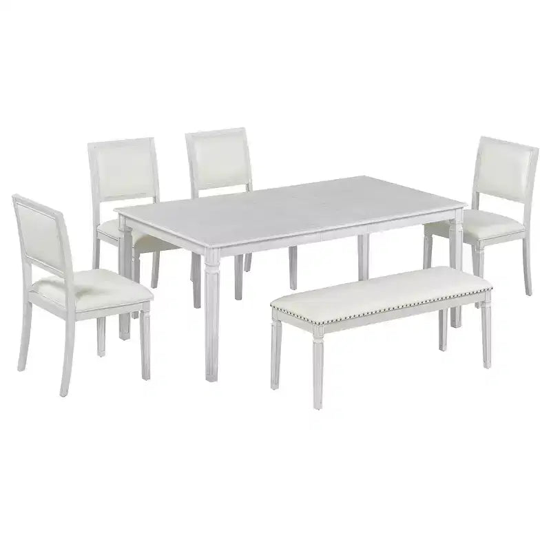 Whisen Vintage Dining Table Set & Rustic Kitchen Table Set for 6 with 4 Chairs & Bench and Retro Carved Legs