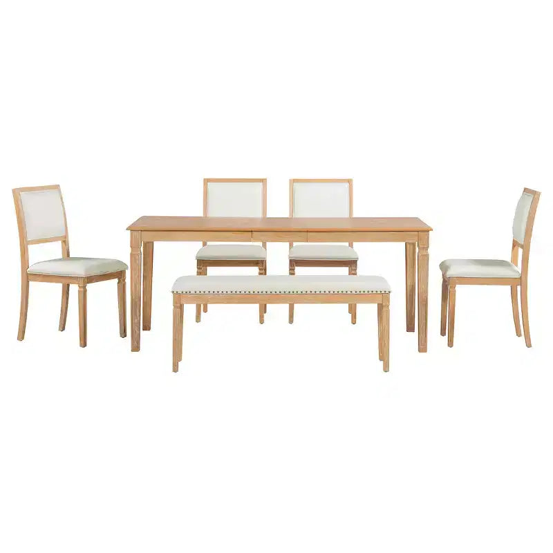 Whisen Vintage Dining Table Set & Rustic Kitchen Table Set for 6 with 4 Chairs & Bench and Retro Carved Legs